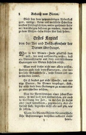 Erstes Kapitel von der Art und Beschaffenheit der Bienen überhaupt.