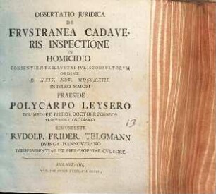 Dissertatio iuridica de frustranea cadaveris inspectione in homicidio