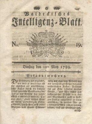 No. 19, Dinstag den 12ten May 1789