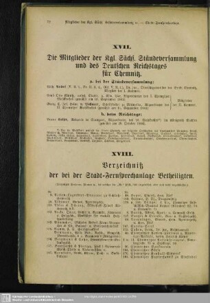 XVIII. Verzeichniß der bei der Stadt-Fernsprechanlage Betheiligten