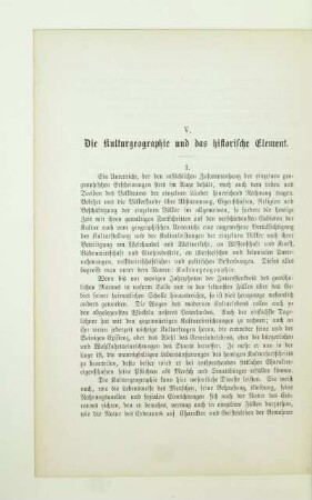 V. Die Kulturgeographie und das historische Element