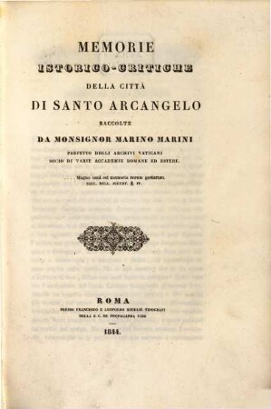 Memorie istorico-critiche della città di santo Arcangelo