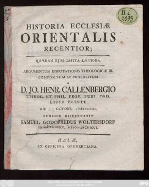 Historia Ecclesiæ Orientalis Recentior : Quædam Ejus Capita Lætiora
