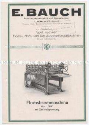 Flachsbrechmaschine Mod. "FBA" mit Zentralspannung.