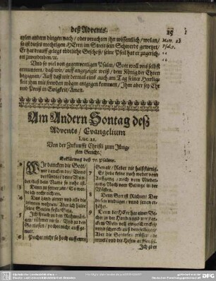 Am Andern Sontag desz Advents, Evangelium Luc. 21. Von der Zukunfft Christi zum Jüngsten Gericht