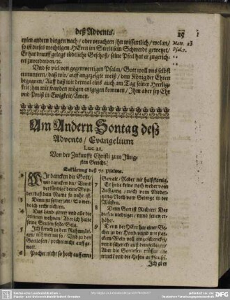 Am Andern Sontag desz Advents, Evangelium Luc. 21. Von der Zukunfft Christi zum Jüngsten Gericht