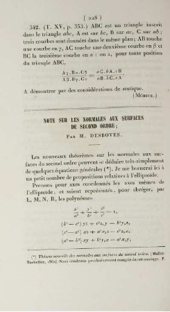 Note sur les normales aux surfaces du second ordre.