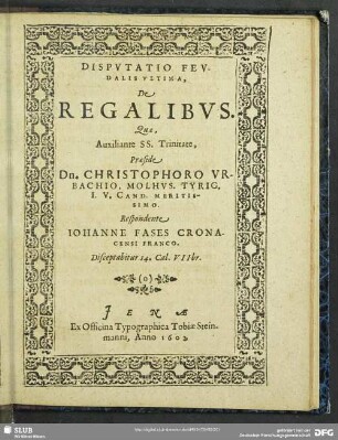 Disputatio Feudalis Ultima, De Regalibus
