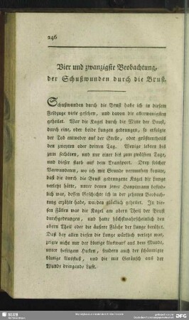 Vier und zwanzigste Beobachtung, der Schußwunden durch die Brust