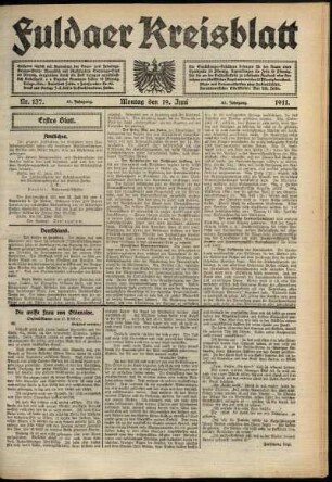 Erste Ausgabe vom Montag, den 19. Juni 1911.