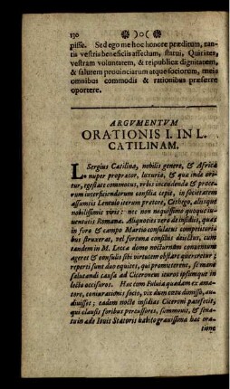 Argumentum Orationis I. In L. Catilinam.
