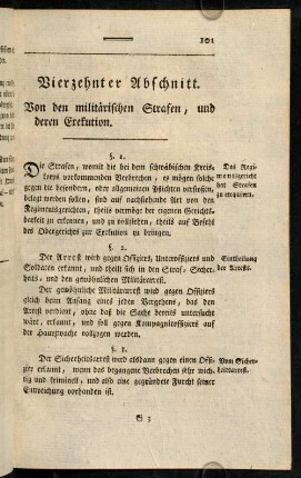 101-116, Vierzehnter Abschnitt. Von den militaerischen Strafen, und deren Exekution.