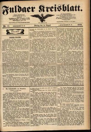Erste Ausgabe vom Freitag, den 14. August 1903.