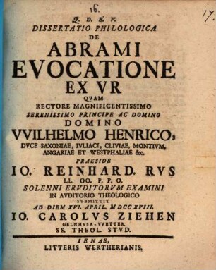 Dissertatio Philologica De Abrami Evocatione Ex Vr