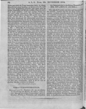 Schatter, K. G.: Predigten für den christlichen Landmann ... . Neustadt an der Orla: Wagner 1834
