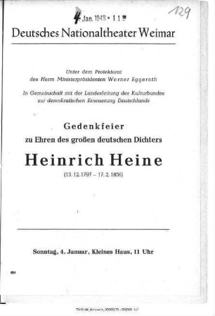 Gedenkfeier zu Ehren des großen deutschen Dichters Heinrich Heine