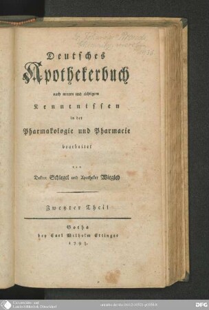 2: Deutsches Apothekerbuch : nach neuern und richtigern Kenntnissen in der Pharmakologie und Pharmacie bearbeitet