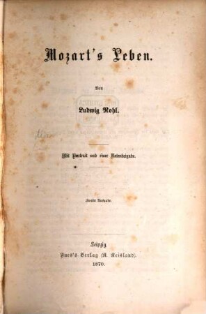Mozart's Leben : Mit Portrait und einer Notenbeigabe