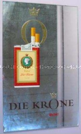 Spiegel mit Werbeaufdruck für "Waldorf Die Krone"-Zigaretten
