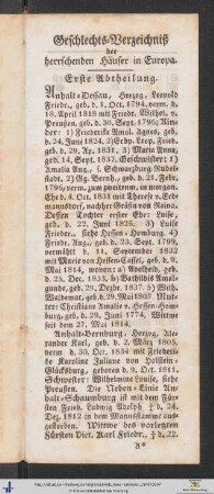 Geschlechts-Verzeichniß der herrschenden Häuser in Europa. Erste Abtheilung.