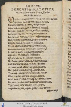 Ad Deum Precatio Matutina ad omnipotentem Deum Decio Ausonio autore