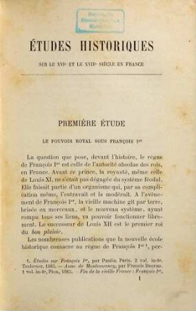 Études historiques sur le XVIe et le XVIIe siècle en France