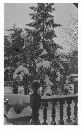 Dresden-Blasewitz, Regerstraße 22. Villa (um 1895). Balkon-Balustrade im Schnee