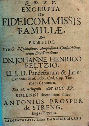Excerpta De Fideicommissis Familiæ