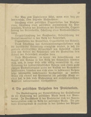 6. Die politischen Aufgaben des Proletariats
