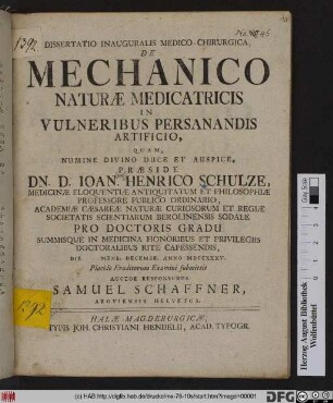 Dissertatio Inauguralis Medico-Chirurgica, De Mechanico Naturæ Medicatricis In Vulneribus Persanandis Artificio