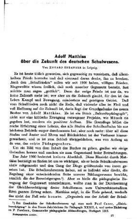 Adolf Matthias über die Zukunft des deutschen Schulwesens