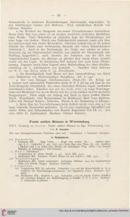 Funde antiker Münzen in Württemberg : XXVI. Nachtrag zu Nestle, Funde antiker Münzen im Kgr. Württemberg 1893