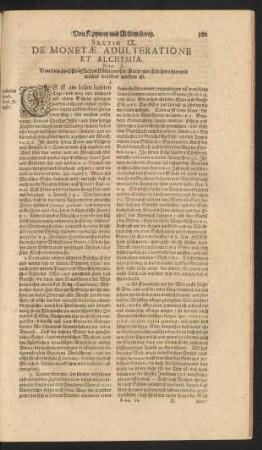 Sectio IX. De Monetae Adulteratione Et Alchymia.