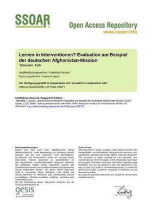 Lernen in Interventionen? Evaluation am Beispiel der deutschen Afghanistan-Mission