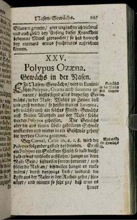XXV. Polypus Ozæna. Gewächs in der Nasen. - XXVIII. Angesichts Mängel.