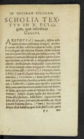 Scholia Textus In X. Eclogam, quae inscribitur Gallus.