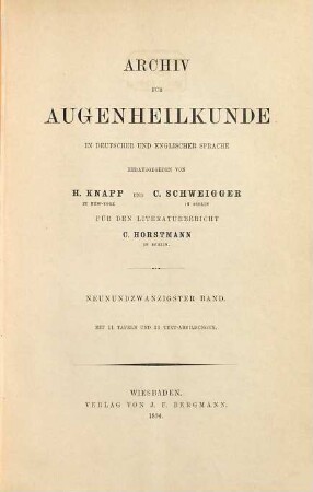 Archiv für Augenheilkunde = Archives of ophthalmology, 29. 1894