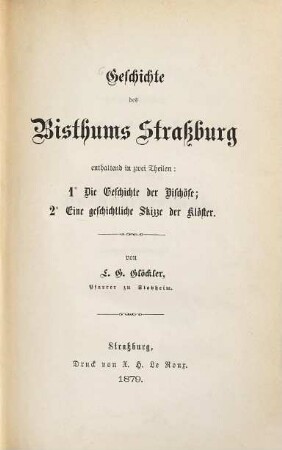 Geschichte des Bisthums Strassburg. 1