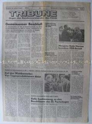 Tageszeitung des FDGB "Tribüne" zum sozialistischen Wettbewerb nach dem IX. Parteitag der SED