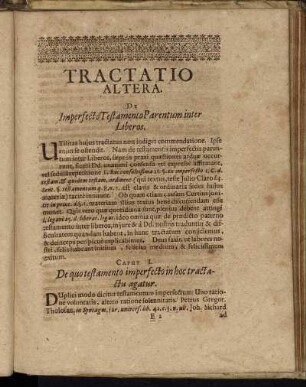 Tractatio Altera. De Imperfecto Testamento Parentum inter Liberos