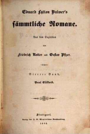 Eduard Lytton Bulwer's sämmtliche Romane, 4. Paul Clifford