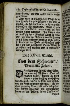 Das XXVIII. Capitel. Von dem Schwanen/ Pfauen und Fasanen