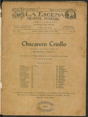 Chacarero criollo : comedia en dos actos