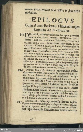 Epilogus Cum Aurea Barbarae Thaumaturgae Legenda Ad Praedicantes