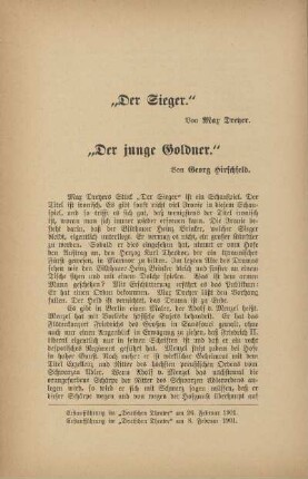 "Der Sieger" ; "Der junge Goldner"