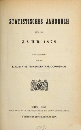Statistisches Jahrbuch : für das Jahr .... 1878 (1882)