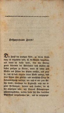 Platon : Eine Rede ; Gehalten zu Bonn den 22. April 1819 bei Eröffnung seiner Vorträge über Platons Lehre von den göttlichen und menschlichen Dingen