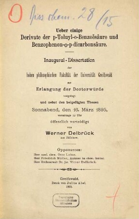 Ueber einige Derivate der p-Toluyl-o-Benzoësäure und Benzophenon-o-p-dicarbonsäure