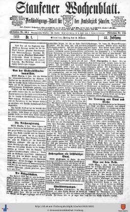 44. Jg: Staufener Wochenblatt (1921 bis 1934 als Staufener Tagblatt)