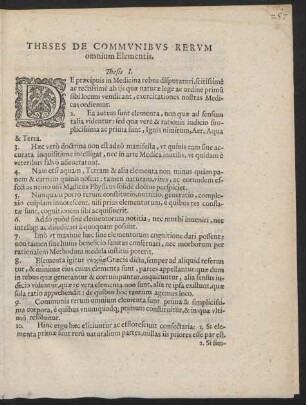 Theses De Communibus Rerum omnium Elementis.